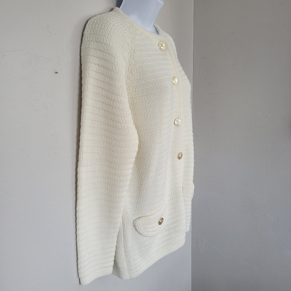 Full Fashioned Vintage Ivory Knit Cardigan Button Up 100% Virgin Acrylic Fibers - Picture 5 of 8